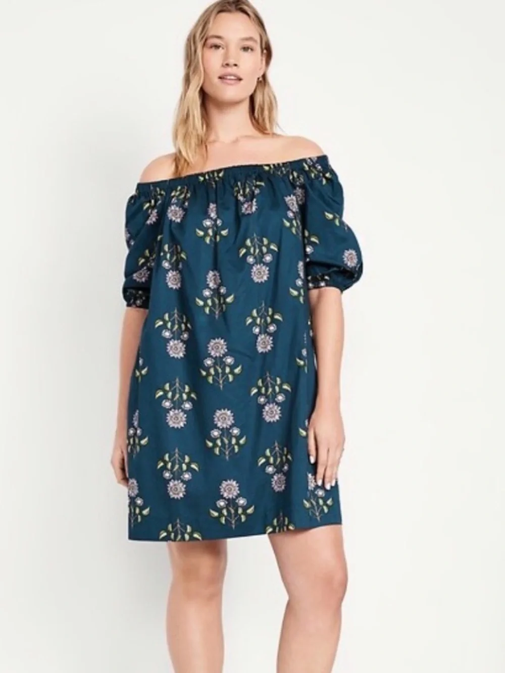 Old Navy Floral Off-Shoulder Mini Swing Dress Pockets XL